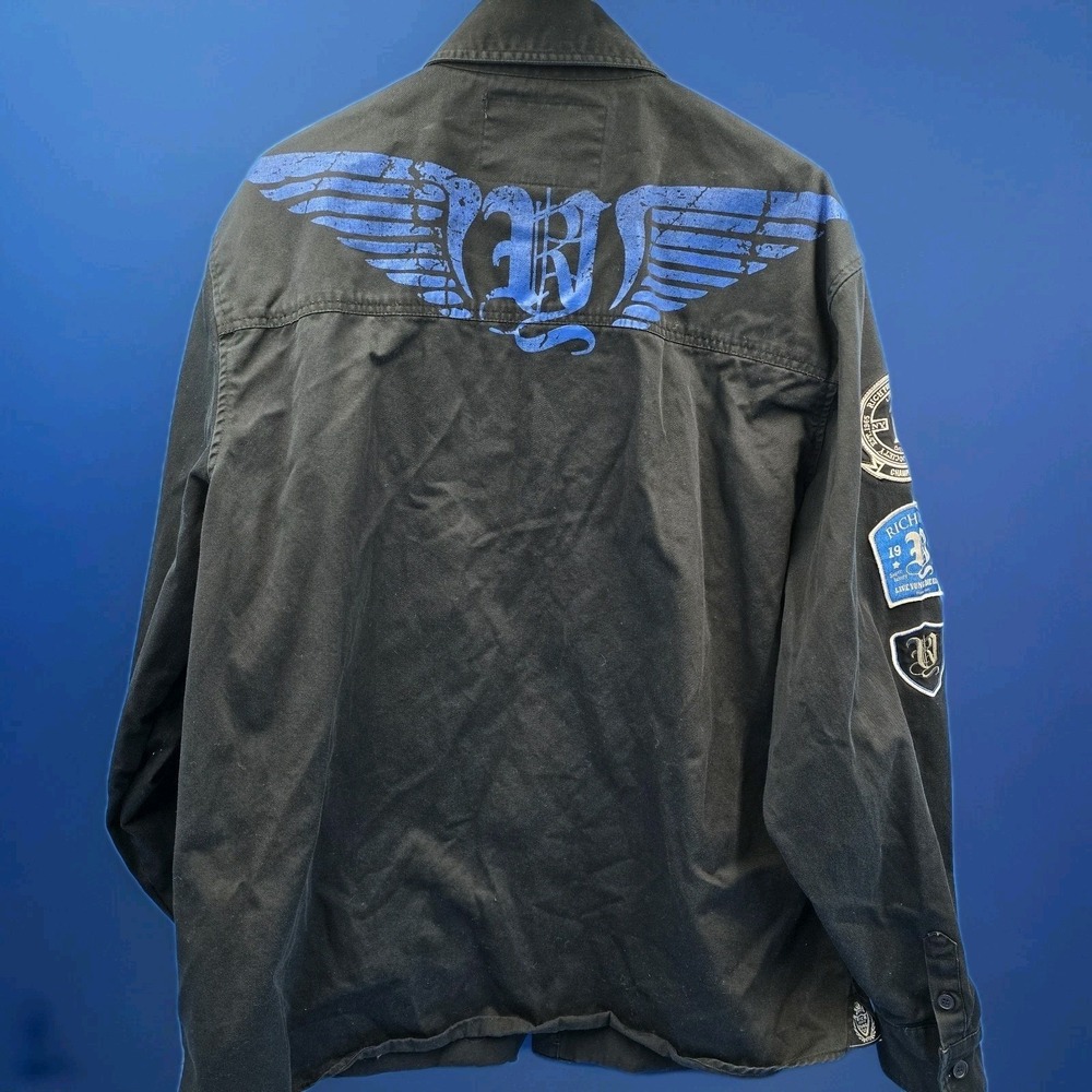 Rich Yung Society Black Button Up Shirt Jacket‎ Patches Wings Streetwear 3XL - Picture 2 of 8